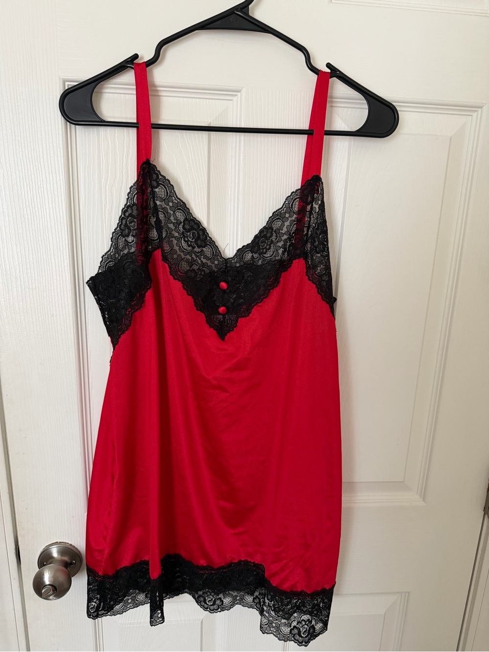 Avon Red Satin Chemise with Black Lace Trim